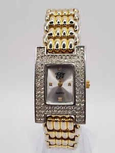 Elizebeth Taylor Ladies Quartz Watch Gemmed 22mm Rectangle Silver/Gold Tone - Picture 1 of 8