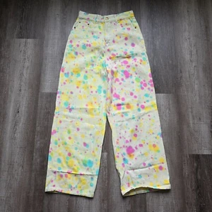 Shekou Jeans Womens Small Wide Leg High Rise Denim Yellow Paint Colorful Hip Hop - Picture 1 of 13