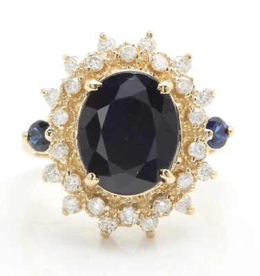 4.65 Carat Natural Sapphire and Diamonds in 14K Solid Yellow Gold Women’s Ring - Image 1 of 4