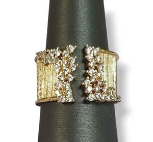 Open Front Gold Tone & Rhinestone Statement Ring Band Size Approx. 8 - Picture 1 of 6