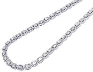 Rectangle Halo Baguette 13 CT Real Diamond Necklace 22" 6MM 14K White Gold - Picture 1 of 6