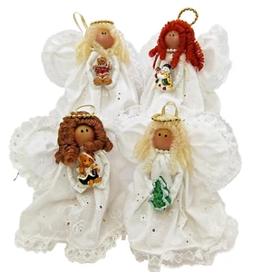 Juego de 4 estatuillas vintage de encaje bordado con adorno de ángel de Navidad hechas a mano - Imagen 1 de 22