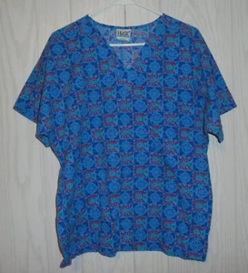 Simply Basic Scrub Top Medical Top Nurse Scrubs Shirt Boho Floral Women's Small - Picture 1 of 8