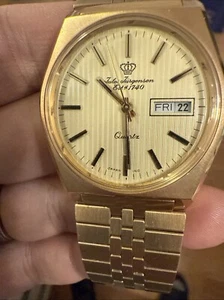 Jules Jurgensen Men's watch 5521 gold plate pinstripe dial new battery - Picture 1 of 13