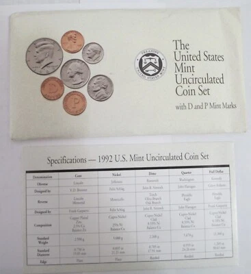 1992 US Mint Uncirculated Coin set with envelope and Specs. - Image 1 of 3