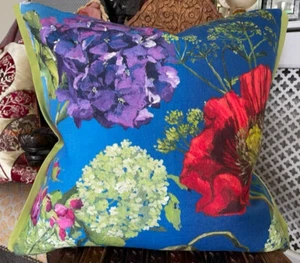 DESIGNERS GUILD LARGE ALEXANDRIA LAPIS FABRIC CUSHION COVER 22x22" TRIM &REVERSE - Picture 1 of 3