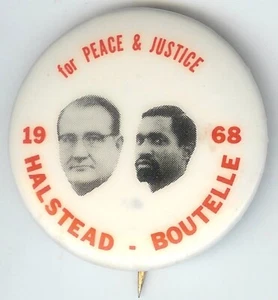 1968 Halstead Boutelle PEACE & JUSTICE Socialist Workers Pin Pinback Button - Bild 1 von 2