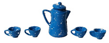 Tea Kettle & Cups 1:12 Scale Blue & White Metal Dollhouse Furniture Miniature