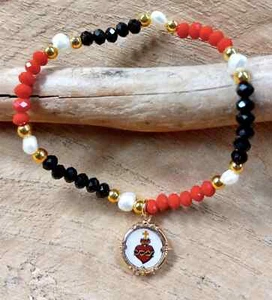 Pulsera Sagrado Corazon Bracelet, Sacred Heart of Jesus Charm, Ex Voto, Milagros - Picture 1 of 5