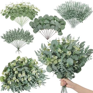 100pcs Artificial Mixed Eucalyptus Leaves Stems Bulk 4Kinds Silver Dollar Euc... - Picture 1 of 8