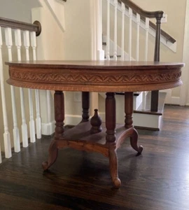 Rustic Hand Made Carved Solid Wood Round Dining Table, 47 1/4 " diam - Picture 1 of 11