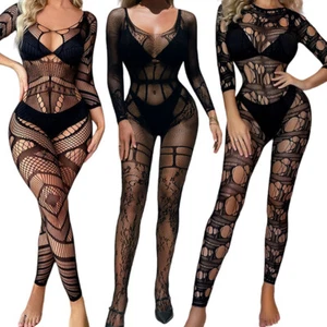 Plus Size Womens Full Body stocking Fishnet Underwear Bondage Lingerie Bodysuit - Picture 1 of 23