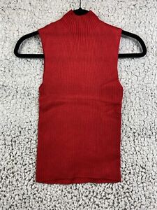 NY & Co red sleeveless mock neck tight knit sweater women's size M