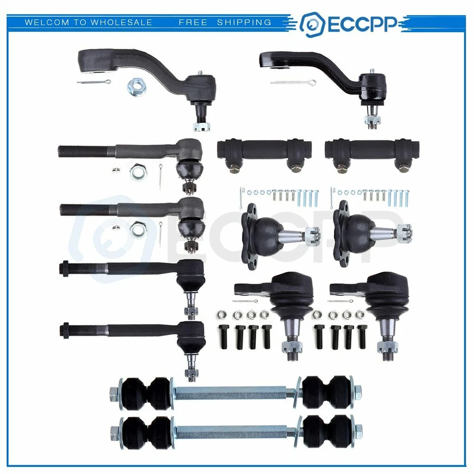 14PCS Front Upper Lower Ball Joints Tie Rods Pitman Arm Kit For Chevy K1500 4WD - Image 1 of 4