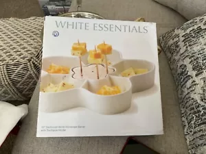 White Essentials 10" Sectioned White Stoneware Server With Toothpick Holder NIB - Picture 1 of 1