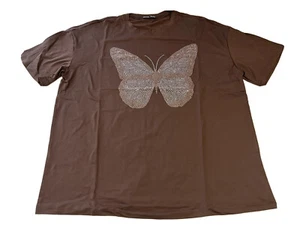 Shein Womens Short Sleeve T-Shirt Round Neck Bling Butterfly Brown Size Small - Picture 1 of 13