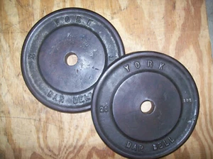 vtg YORK BARBELL 20s BodyBuilding STRONGMAN Fitness ANTIQUE old iron WEIGHTS abs - Picture 1 of 3