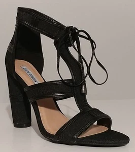 "NUEVAS Sandalias Capa Robbin Maura Negras con Cordones Tacones 4,5" Talla 8,5M EE. UU. 38,5M EUR - Imagen 1 de 3