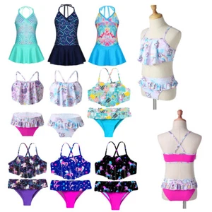 3PCS Girls Swimsuit Swimwear Bathing Suit Beachwear Costume Leotard Stretchy - Picture 1 of 68