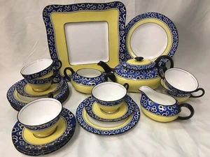 Antique Royal Doulton Cobalt/Black/Yellow MID-CENTURY MODERN DESSERT SET #9281 - Picture 1 of 12