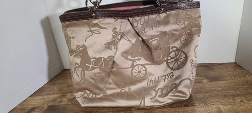 Borsa Coach Signature Logo Kaki Raso Carrozza Cavalli Pelle Tote Bag