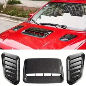 Cuchara de ventilación lateral del capó delantero con patrón de fibra de carbono 3 piezas moldura de coche universal - Imagen 1 de 7