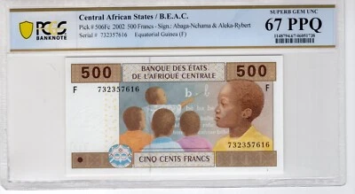 Central African States 2002 500 Francs Certified PCGS Banknote UNC 67 PPQ 506Fc - Image 1 of 2