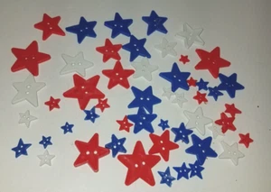 50+ Red White Blue 2-Hole Buttons Star Shaped Mixed Sizes Small to Large - Picture 1 of 5