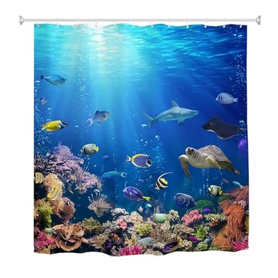 Ocean Shower Curtain,Underwater Ocean World Sea Life Fish Turtle Coral Reef  - Image 1 of 4