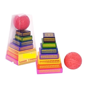 Lagori Pitthu Game | Handcrafted Seven Colorful Wooden Blocks with 1 Rubber Ball - Picture 1 of 3
