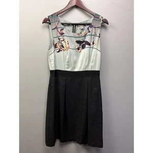 Hype shift dress Womens 10 gray wool bottom floral silk top pockets Career - Picture 1 of 8