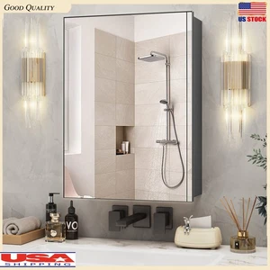 Wall Mount Bathroom Storage Mirror Cabinet Cupboard Organizer W/ Mirror Doors - Bild 1 von 12