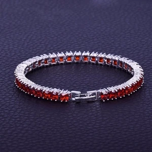 6MM Princess Lab Created Red Ruby 14K White Gold Plated Silver Tennis Bracelet - Picture 1 of 8