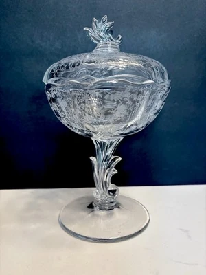 Fostoria Meadow Rose on Baroque Clear Covered Jelly Dish Compote - Image 1 of 4