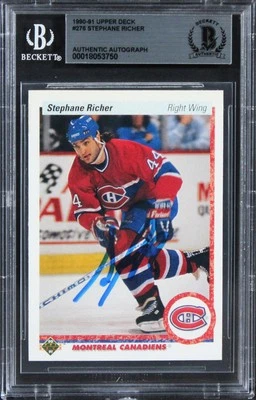 Canadiens Stephane Richer Auténtico Firmado 1990 Cubierta Superior #275 Tarjeta BAS Losa Foto 1 de 2