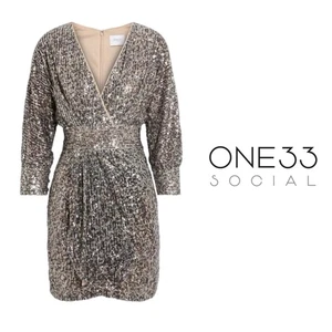 NUEVO ONE33 Vestido Social Estampado Leopardo Drapeado Mini Lentejuelas Talla 8 - Imagen 1 de 10