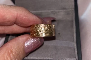 Wide Ethnic Wedding Band with Floral Pattern 14K rose Gold - Picture 1 of 5