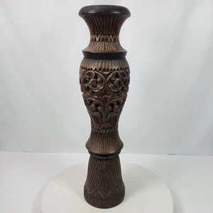 Vintage 1996 Hand Carved BIG Candle Stick Holder From Malaysia 20 Inch Tall - Picture 1 of 7