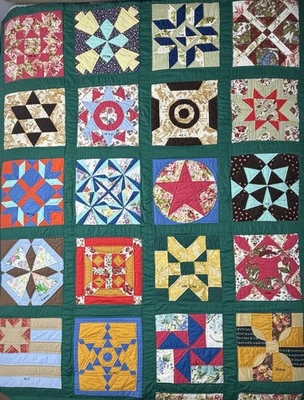 Vintage Sampler Quilt Hand Sewn Embroidered USA States Folk Art Americana - Image 1 of 4