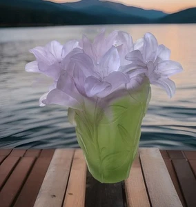 Xl Nancy Daum Crystal Iris Multi Color Vase H8” Heavy Art Glass Maker Not Daum - Picture 1 of 15