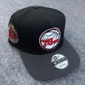 Philadelphia 76ers Hat New Era 9FIFTY A-Frame Snapback 3x Champs Patch Black Cap - Picture 1 of 9