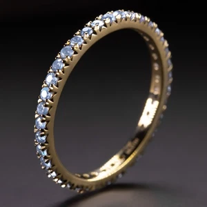 LIGHT BLUE SAPPHIRE 14K YELLOW GOLD ETERNITY RING STACKING BAND NATURAL - Size 8 - Picture 1 of 3