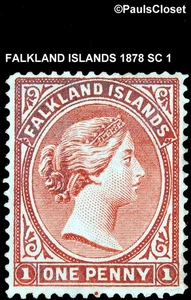 FALKLAND ISLANDS 1878 SC 1 QUEEN VICTORIA CLARET MHR VERY FINE - Picture 1 of 2