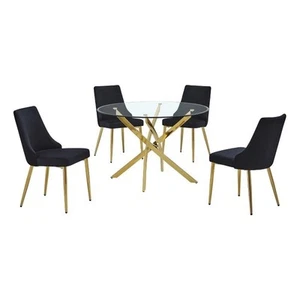 Best Quality Furniture Round Clear Glass Dining Table with Velvet Side Chairs - Picture 1 of 5