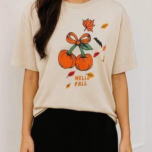 Hand Painted T Shirt For Unisex |Fall Halloween Pumpkin Cotton T Shirt Men Women - Imagen 1 de 10