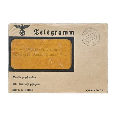 Telegramm Feldpost von Leutnant an Wachmeister mit Inhalt 1942 Wehrmacht WW2 - Bild 1 von 3