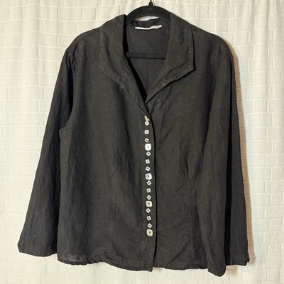 Blusa Top Corte Suelta 100% Lino Negra Talla S Botón Frontal Manga 3/4 Foto 1 de 4