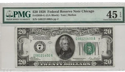 1928 $20 Federal Reserve Numerical Note PMG 45 Choice Extremely Fine EPQ - Image 1 of 2