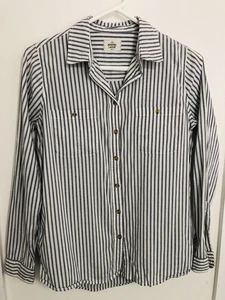 Womens Size S Marine Layer Charcoal Gray White Striped Button Down Shirt EUC - Picture 1 of 10