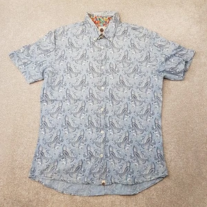 Pretty Green Mens Shirt Medium Blue Light Short Paisley Casuals Mod Ska 60s 70s - Picture 1 of 9